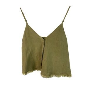 YFB Women's Size S Green Fringed Hem Button Up Linen Blend Tank Top